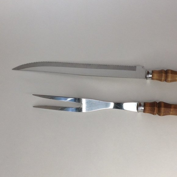 Vintage 2 Piece Knife & Fork Stainless Steel Japan Carving Set Wooden Handles - Picture 5 of 9
